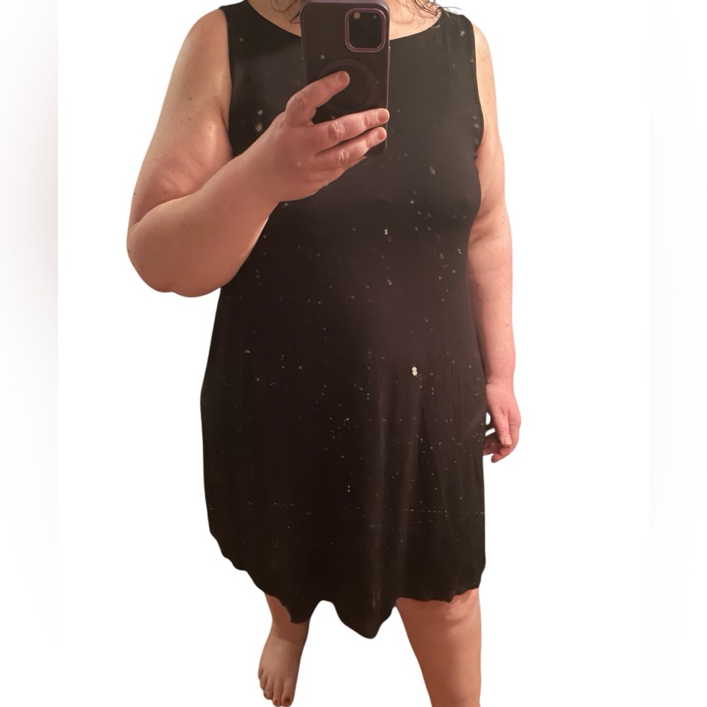 EUC Eileen Fisher Black Viscose Jersey Knit Sleeveless A-Line Midi Tank Dress L